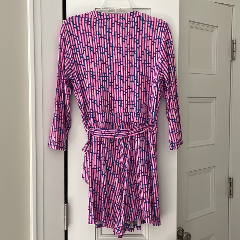 Lilly Pulitzer Karlie Wrap Romper-Mandevilla Pink Slathouse Stripe NWT - Picture 4 of 6